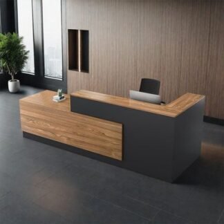 L-Shaped Reception Desk with Side Storage Cabinet