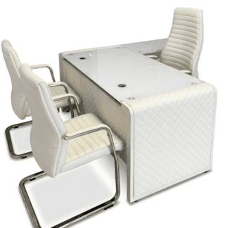 Luxury Glass Top Executive White Desk – Modern Office Desk for Executive Workspaces