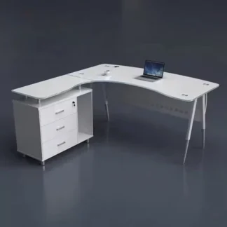 Premium Glass Top Executive Desk – Modern L-Shaped Office Desk for Professional Workspaces