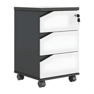 Office Wooden File Cabinet, Lockable Drawer Low Cabinet with Casters - White