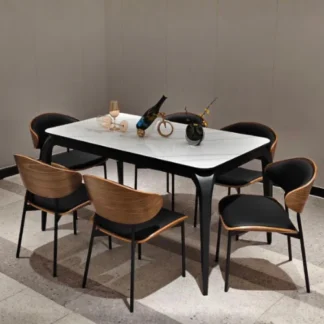 Premium White Marble Dining Table Set with Black & Gold Accents