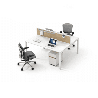 Modern 2 Person Office Workstation Desk with Privacy Screen & Mobile Storage