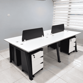 4-Man Office Workstation Desk with Privacy Screens and Mobile Drawers