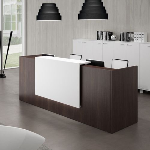 Modern Office Reception Desk with Dark Wood Finish